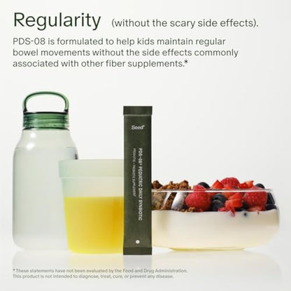 Seed PDS-08 Pediatric Daily Synbiotic - Fiber-Based Prebiotic & Probiotic for Kids - Digestive Health, Regularity, Constipation Relief - Ages 3-17 - Vegan and Shelf-Stable - 30 Sachets (30-Day Supply)